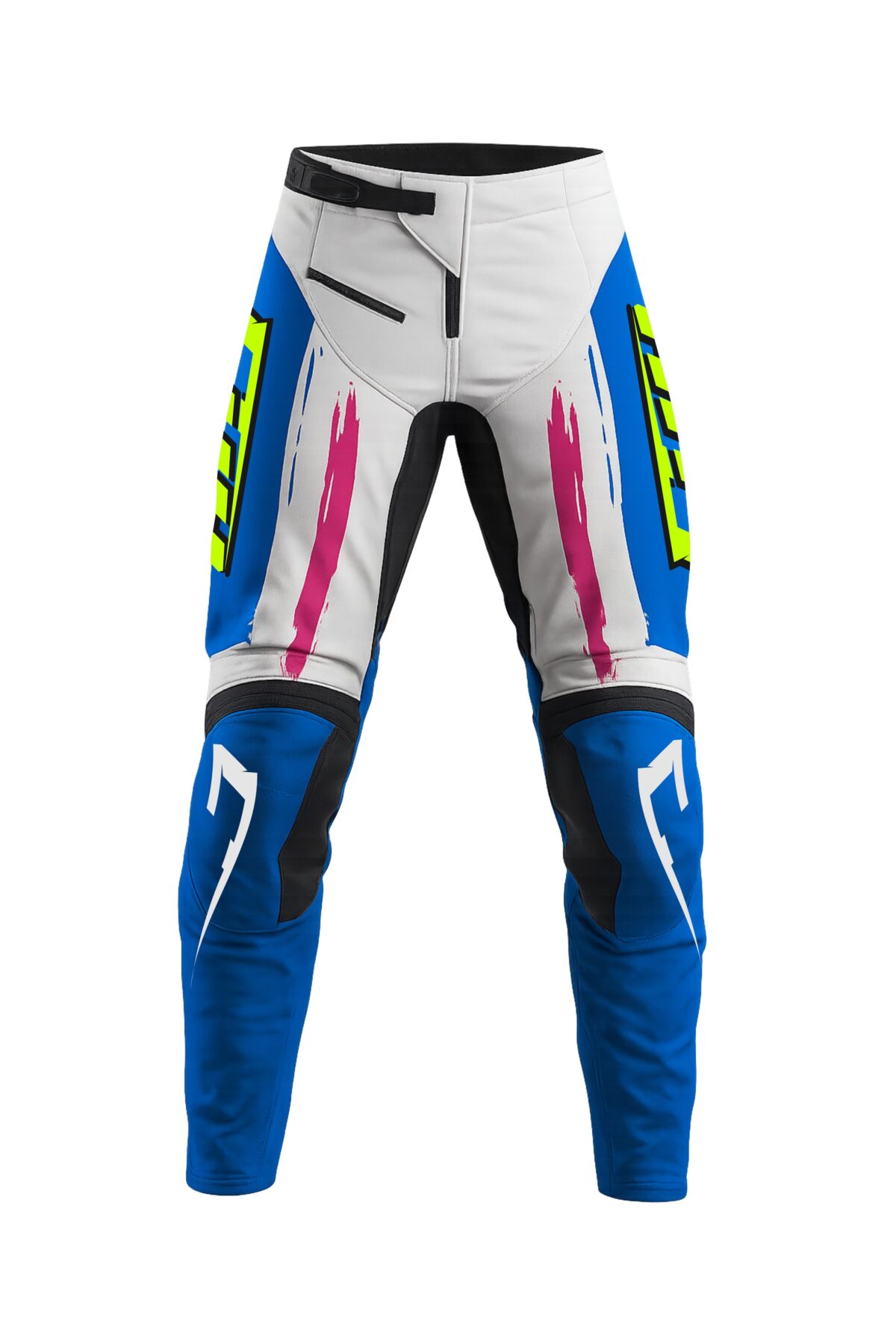 Pantalon motocross CRYPTO blanc bleu rose jaune fluo – Image 4