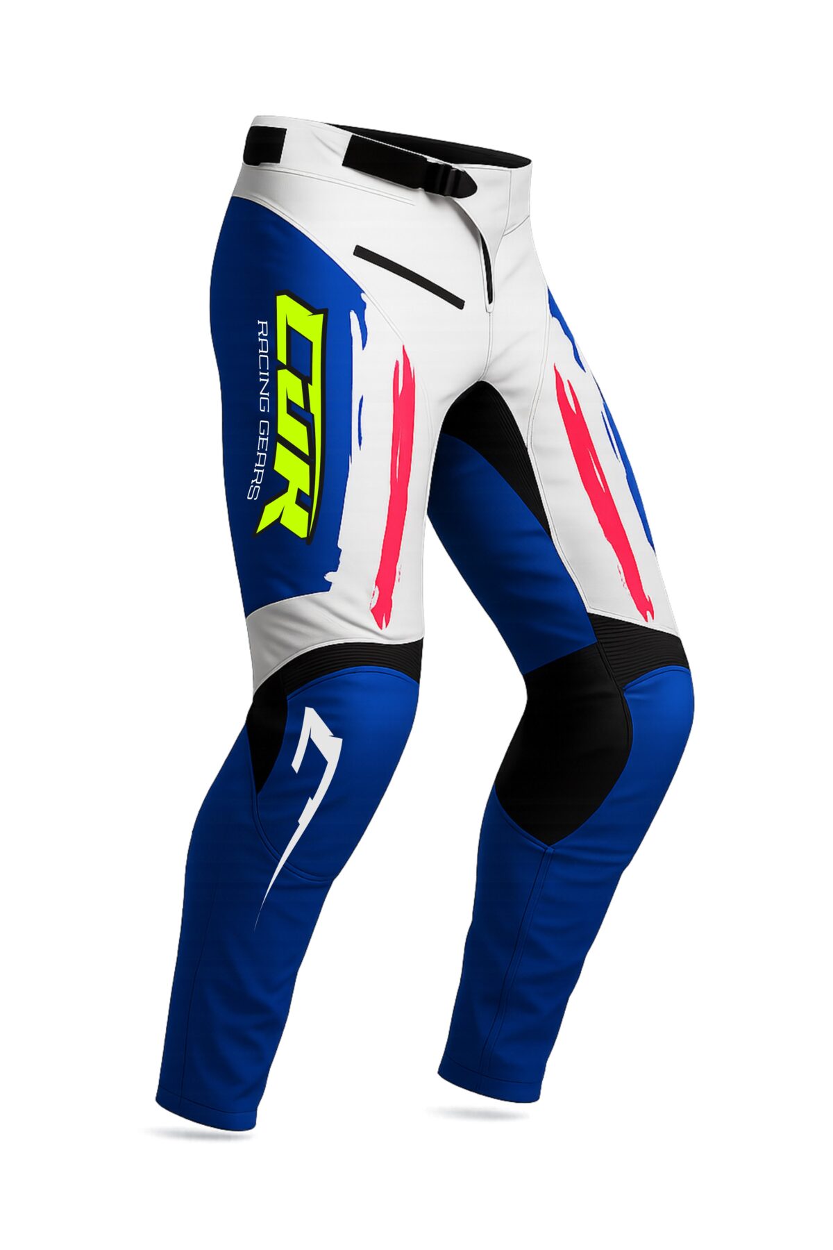 Pantalon motocross CRYPTO blanc bleu rose jaune fluo – Image 3