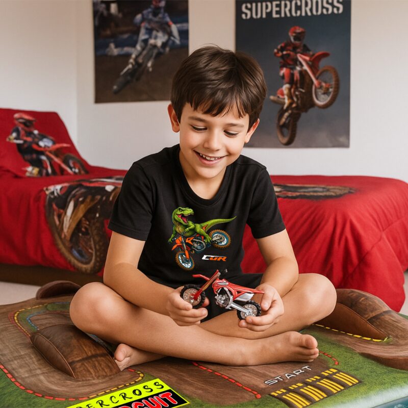 Circuit de Motocross Gonflable pour Enfants dès 3 Ans, 150 x 150 cm, Tapis de Jeu Moto, Une Moto et Une Pompe à Air USB fournies.