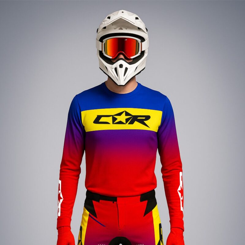 Maillot bleu électric rouge jaune