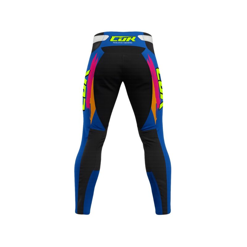 Pantalon motocross CRYPTO blanc bleu rose jaune fluo