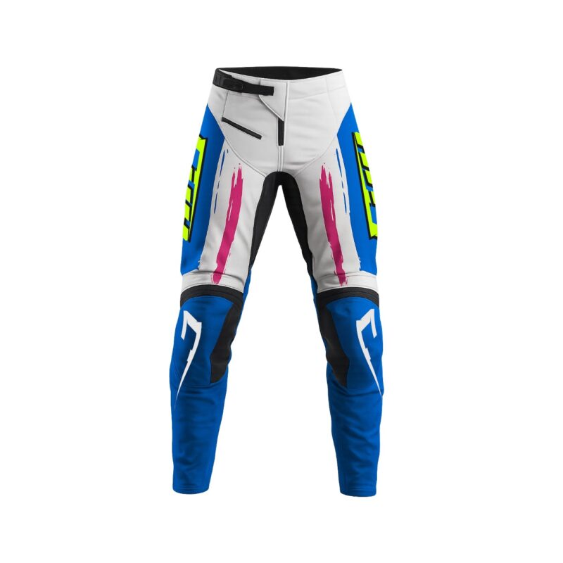 Pantalon motocross CRYPTO blanc bleu rose jaune fluo