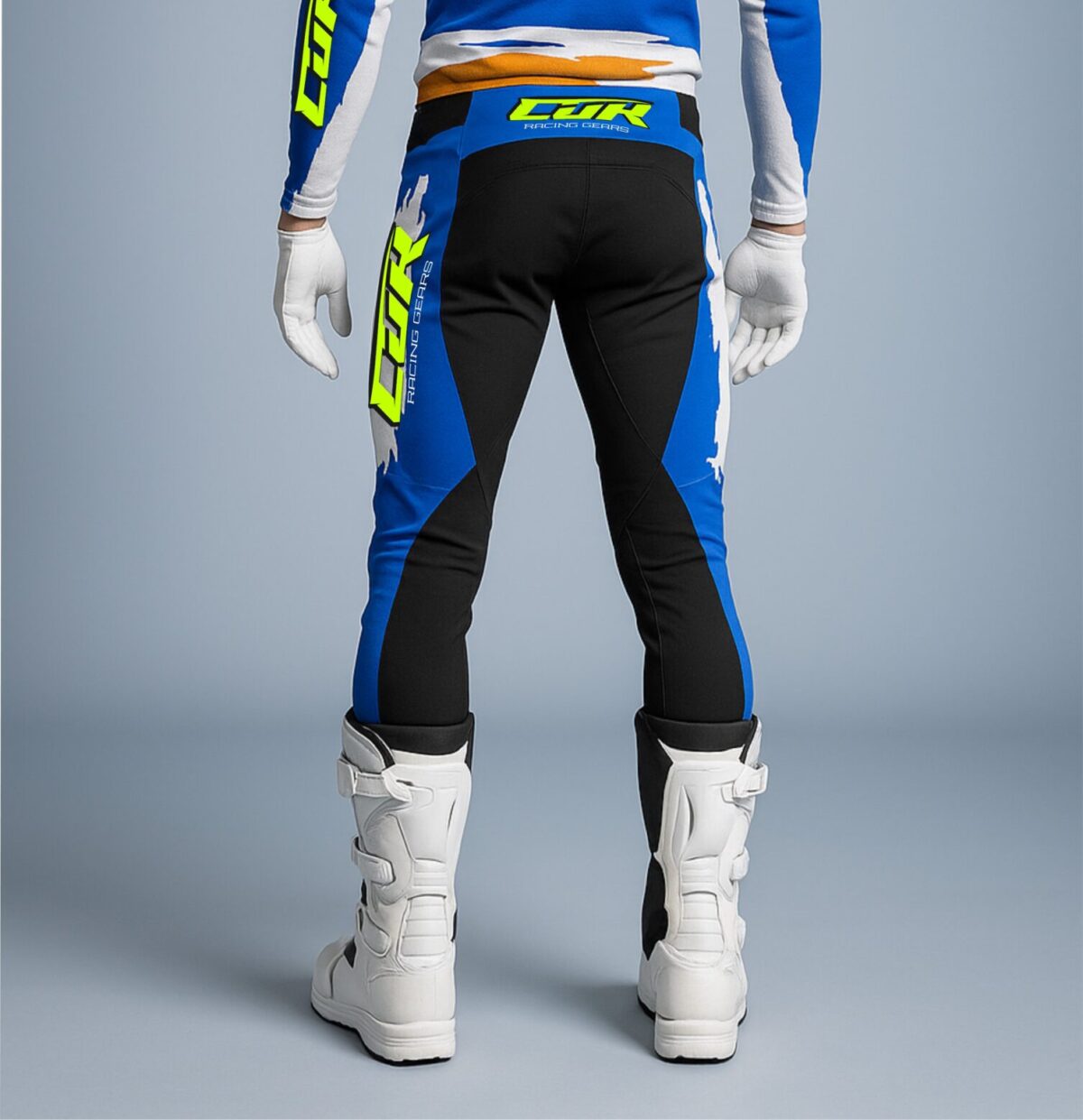 Pantalon motocross CRYPTO blanc bleu rose jaune fluo – Image 2