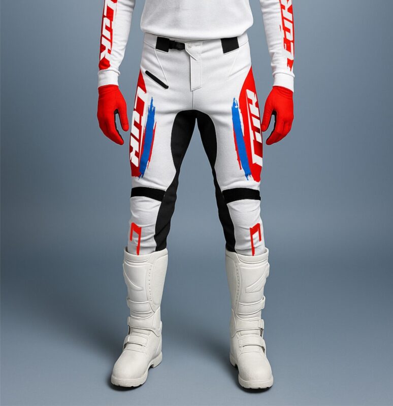 Pantalon motocross CRYPTO blanc rouge bleu
