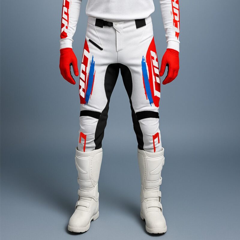 Pantalon motocross CRYPTO blanc rouge bleu