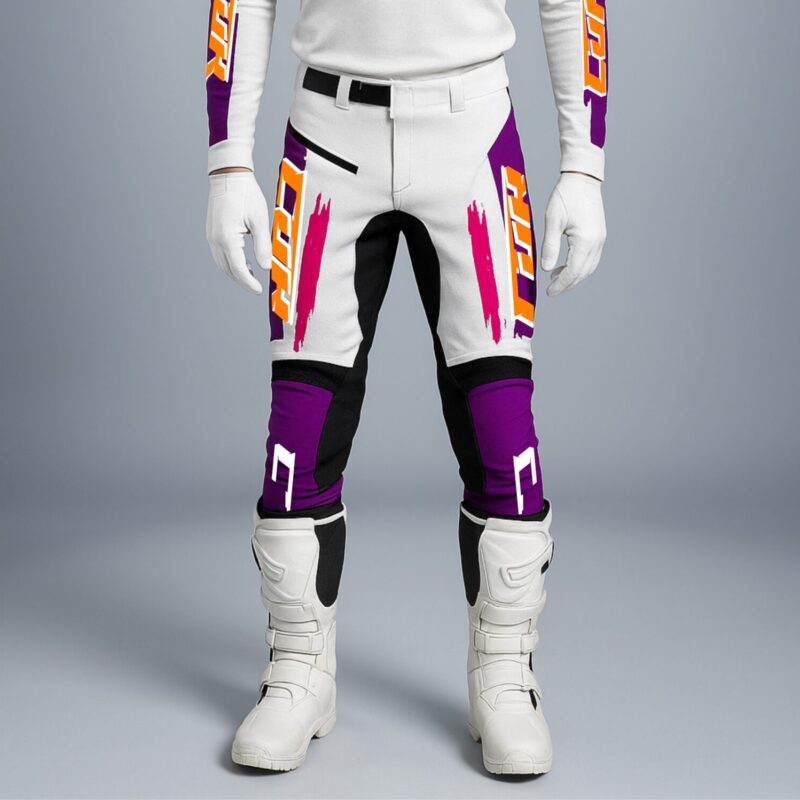 Pantalon motocross CRYPTO blanc violet rose orange
