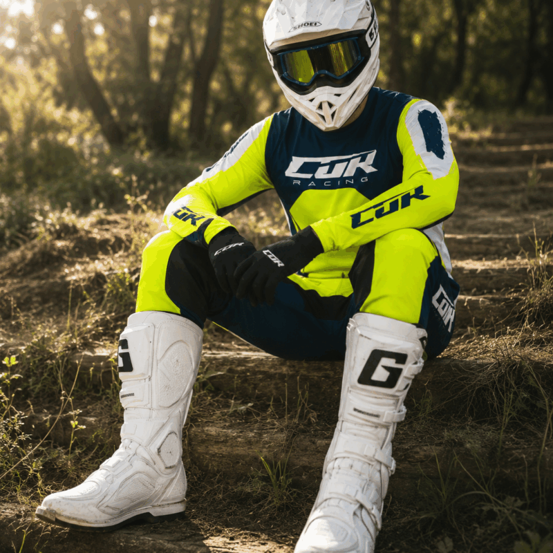 Tenue RACE jaune fluo bleu marine