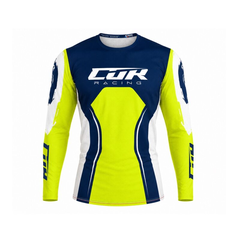 Maillot RACE jaune fluo bleu marine