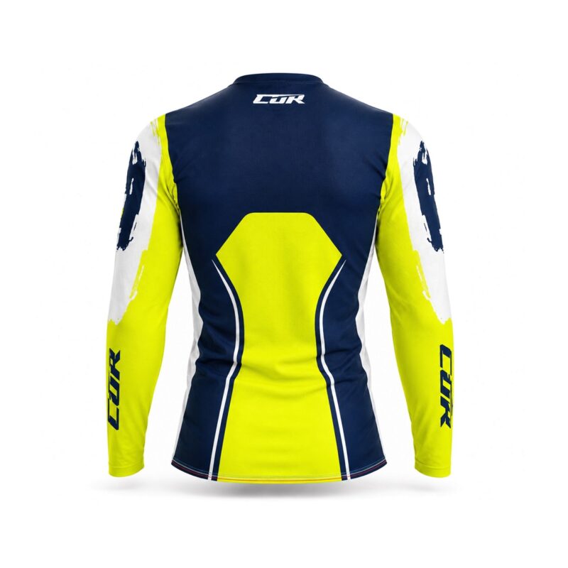 Maillot RACE jaune fluo bleu marine